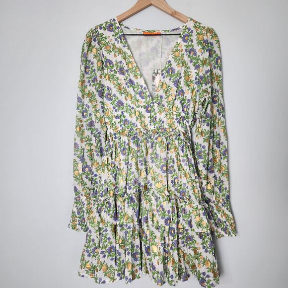 NEW Oliphant Smocked Waist V-neck Mini Dress Lupina Peri Floral Long Sleeve, S - Picture 5 of 15
